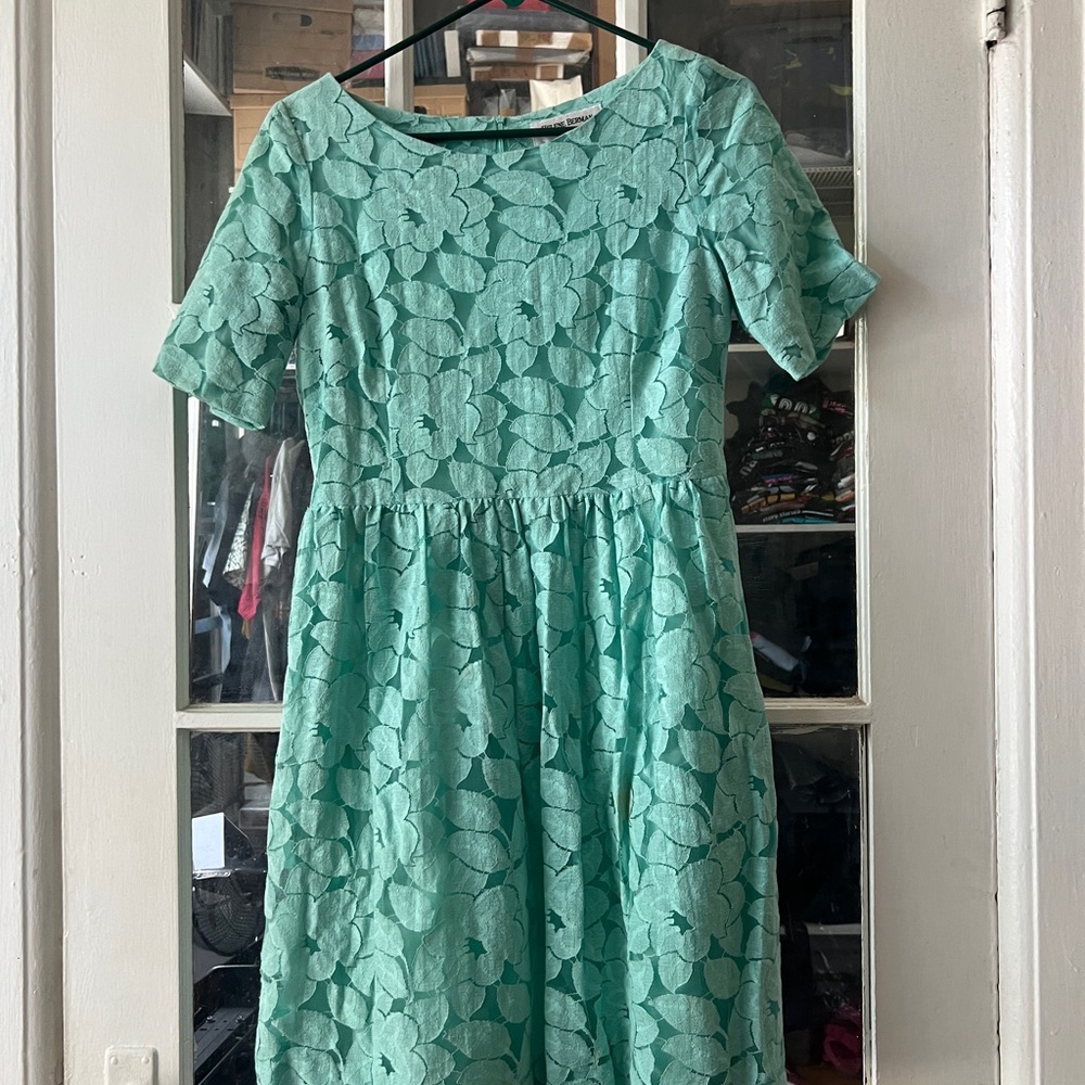 Helene Berman light Green-Blue Floral Lace Fit & Flare Dress. Medium.